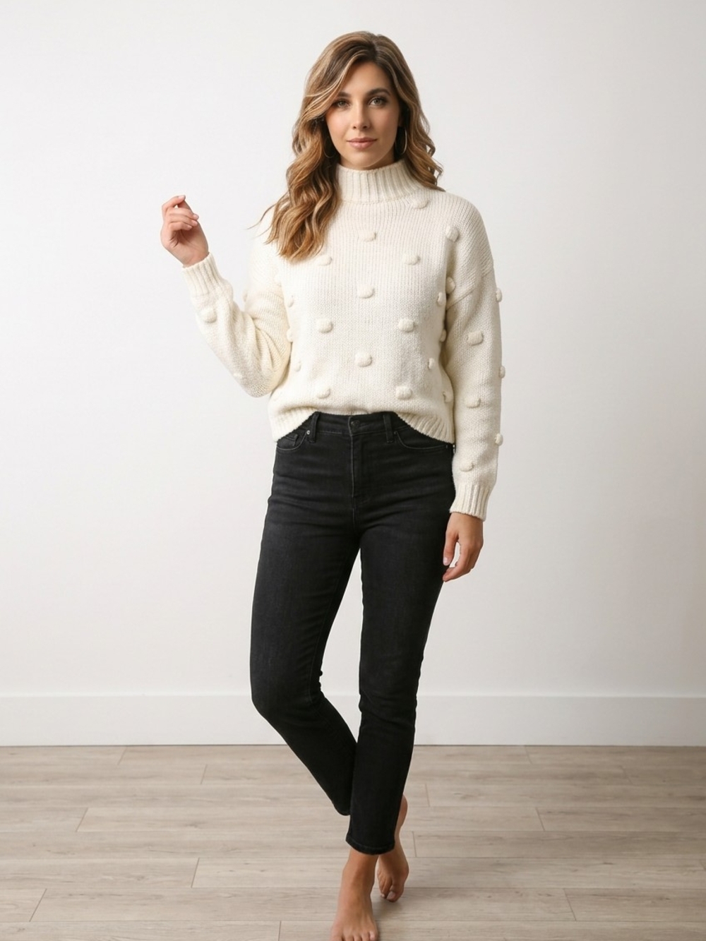 York & Hudson Ivory/Cream Bubble Knit Sweater Women's Lg
